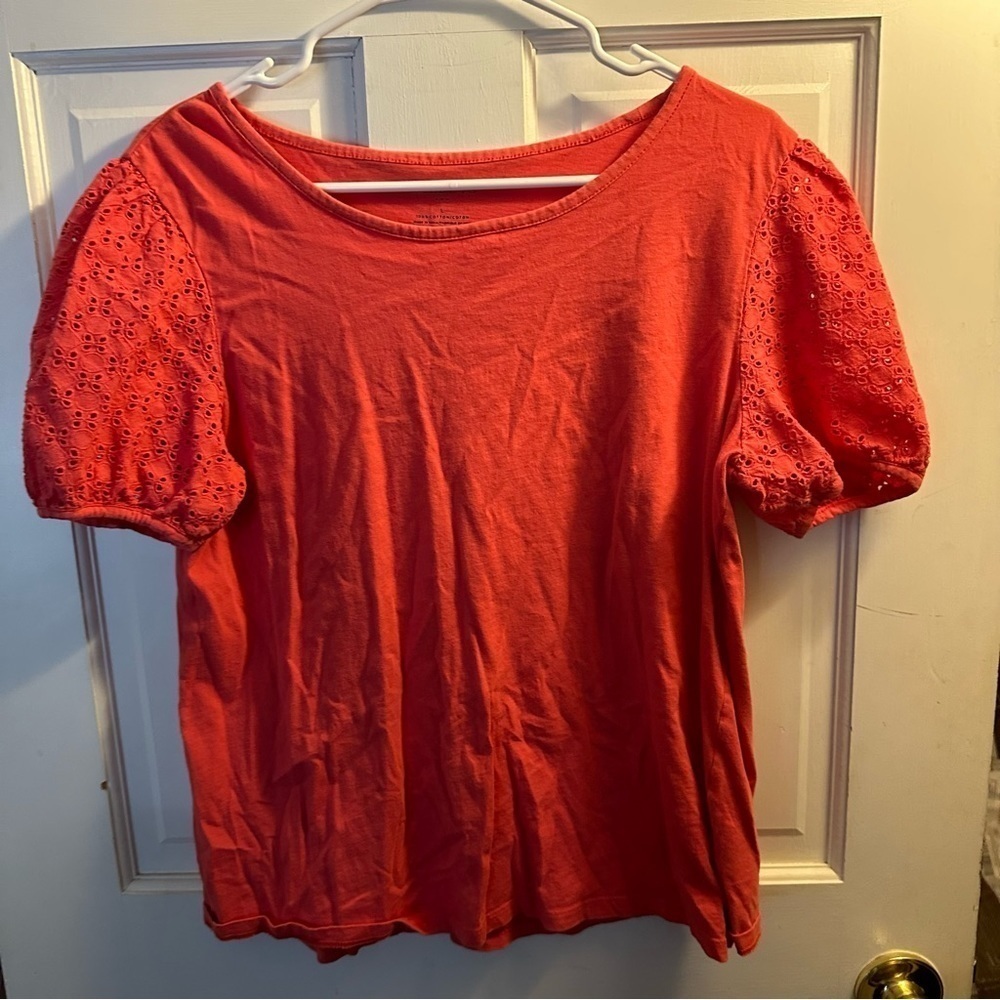 Peachy/Orange Talbots Puff Sleeve Top